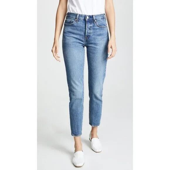 Levi's Wedgie Icon Slim Straight Crop Classic High Rise Distressed Jean 26 Blue - Picture 1 of 16